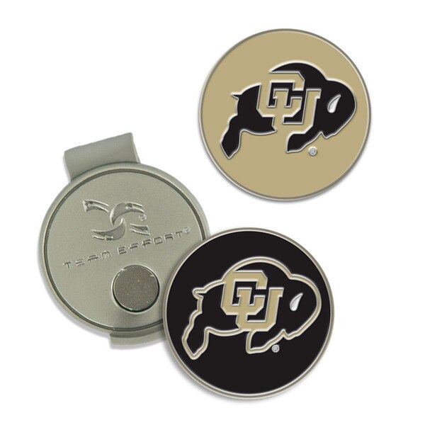 University of Colorado magnetic golf hat clip with two interchangeable CU Buffs ball markers